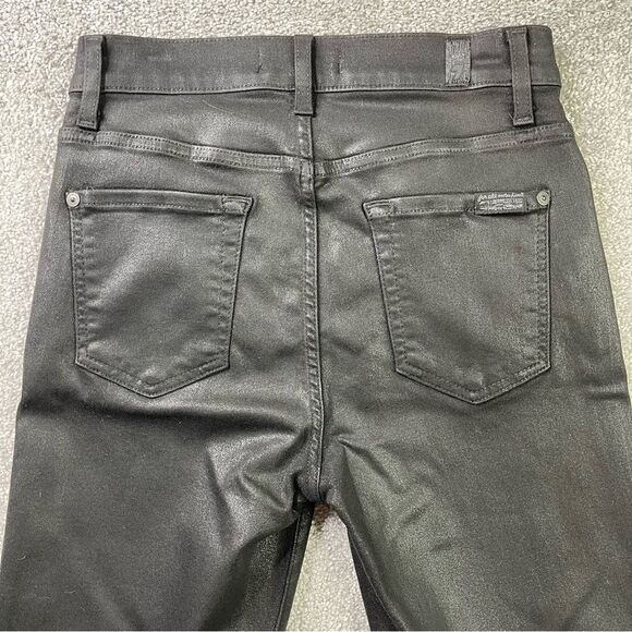 7 For All Mankind Coated Jeans Women’s 26 Black Straight High Rise Holiday Party - Picture 7 of 16